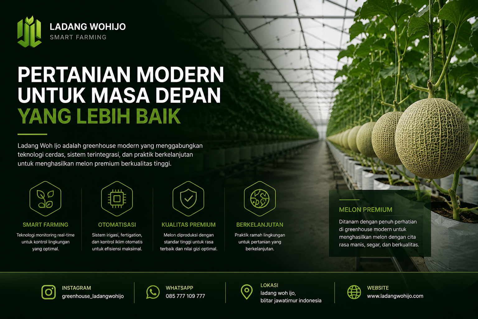 Greenhouse melon hidroponik modern di Blitar oleh LadangWohIjo
