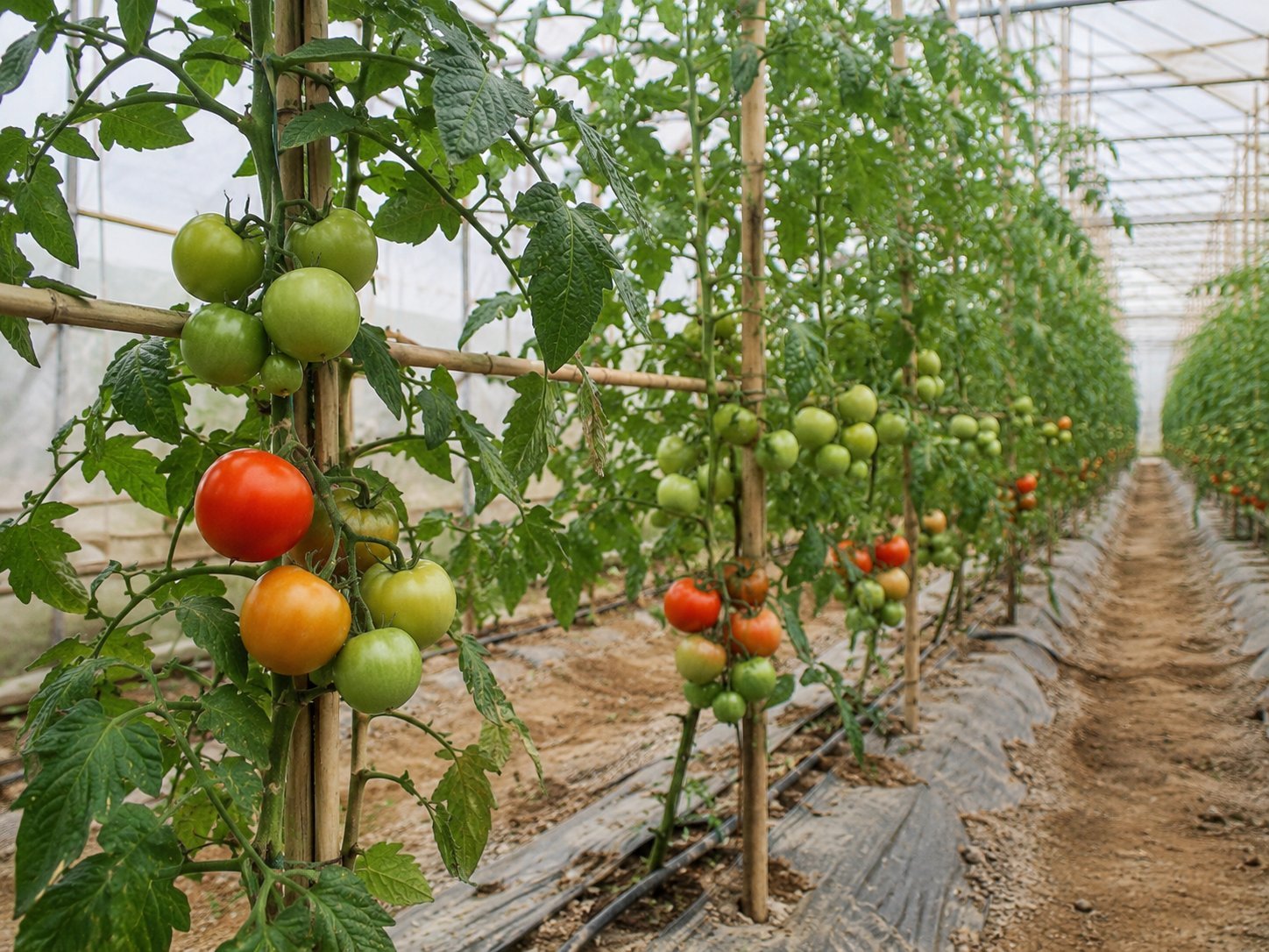 Budidaya tomat Servo dalam greenhouse LadangWohIjo Blitar dengan jarak tanam 50 cm